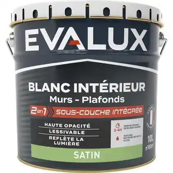 Brico Dépôt Evalux peinture blanche intérieure 2en1 sous couche intégrée satin 10 l offre