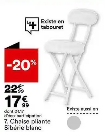 BUT Chaise Pliante Sibérie Blanc offre