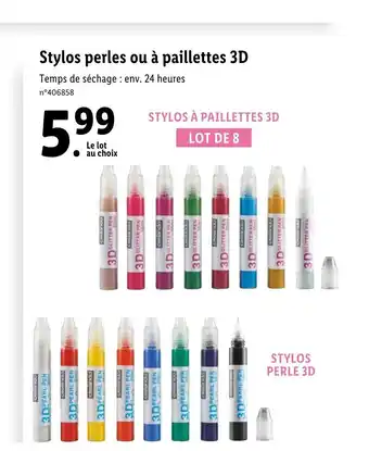 Lidl Stylos perles ou à paillettes 3D offre