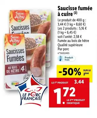 Lidl Saucisse fumée à cuire (2) offre