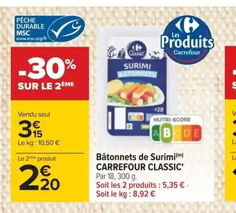 Carrefour Bâtonnets de Surimi(m) CARREFOUR CLASSIC' Par 18, 300 g. offre