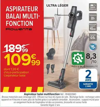 Carrefour Aspirateur balai multifonction Réf. : RH6933WO offre