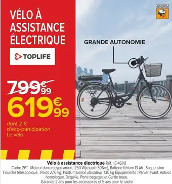Carrefour Vélo à assistance électrique Réf. : E-4600 offre