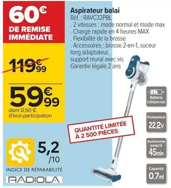 Carrefour Aspirateur balai offre