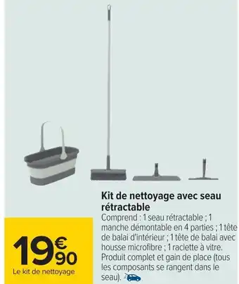 Carrefour Kit de nettoyage avec seau rétractable offre