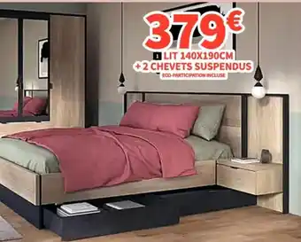 Conforama LIT 140X190CM +2 CHEVETS SUSPENDUS ECO-PARTICIPATION INCLUSE offre