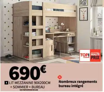 Conforama 4 LIT MEZZANINE 90X200CM +SOMMIER + BUREAU offre