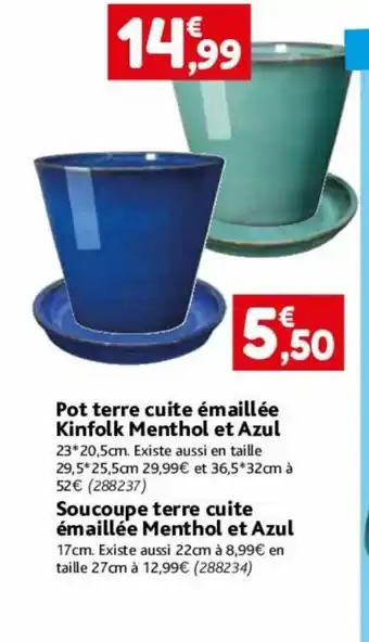 Point Vert Pot terre cuite émaillée Kinfolk Menthol et Azul 23* 20,5cm. Existe aussi en taille 29,5*25,5cm offre