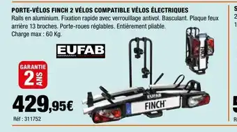 Autobacs Porte-velos finch 2 velos compatible velos electriques offre