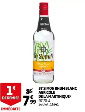 Auchan RHUM BLANC AGRICOLE DE LA MARTINIQUE offre