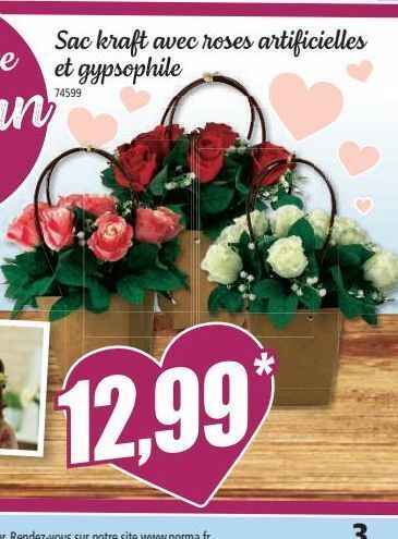 Norma Sac kraft avec roses artificielles et gypsophile offre