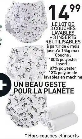 Stokomani Lot De 3 Couches Lavables + 3 Inserts Réutilisables offre