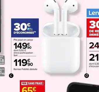 Carrefour C./Ecouteurs sans fil Apple AirPods 2 offre