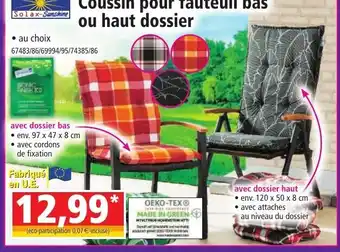 Norma Coussin pour fauteuil bas ou haut dossier offre
