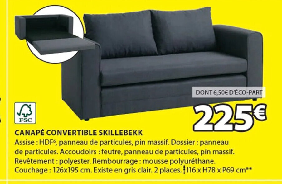 JYSK CANAPÉ CONVERTIBLE SKILLEBEKK offre