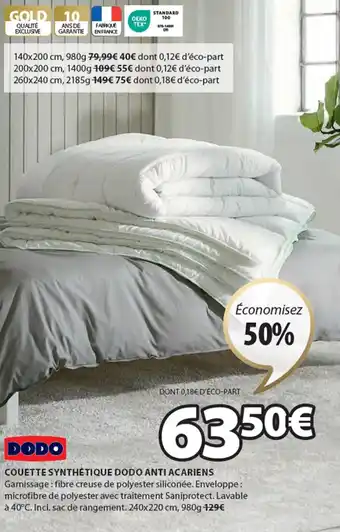 JYSK DODO COUETTE SYNTHÉTIQUE DODO ANTI ACARIENS offre