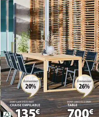 TABLE DE JARDIN EBBESKOV + CHAISE EMPILABLE SADBJERG