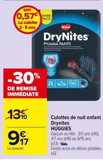 Carrefour Market Huggies culottes de nuit enfant drynites offre