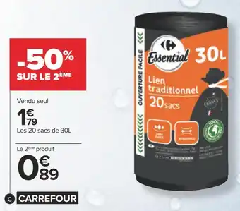Carrefour Carrefour essential 20 sacs poubelle 30l offre