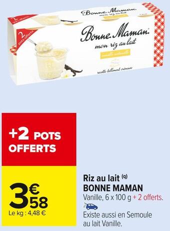 Carrefour Market Bonne maman riz au lait offre