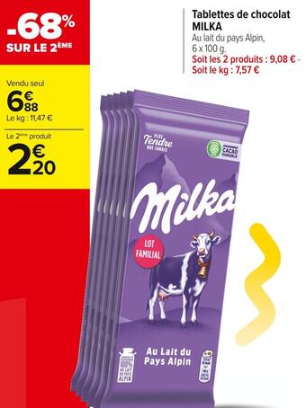 Carrefour Market Milka tablettes de chocolat offre