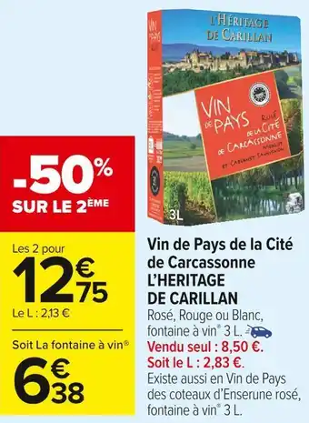 Carrefour Market L’heritage de carillan vin de pays de la cité de carcassonne offre