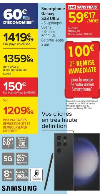 Carrefour Samsung smartphone galaxy s23 ultra offre