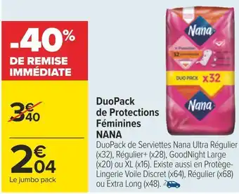 Carrefour Nana duopack de protections féminines offre