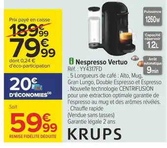 Carrefour Krups nespresso vertuo offre