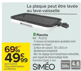 Carrefour Siméo plancha offre