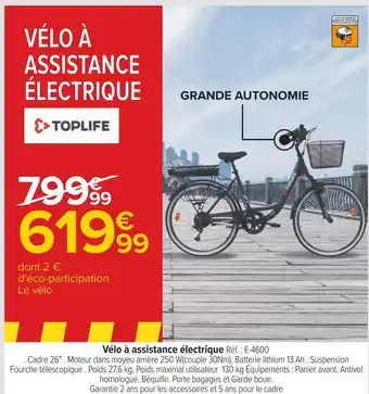 Carrefour Toplife vélo à assistance électrique offre