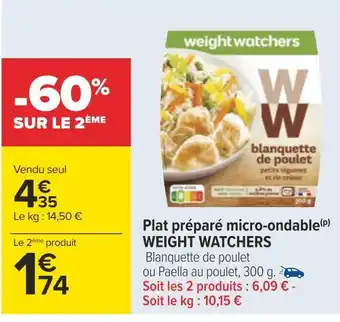 Carrefour Weight watchers plat préparé micro-ondable offre