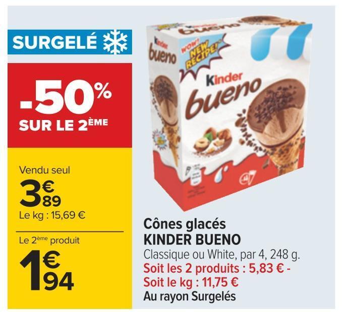 Carrefour Kinder bueno cônes glacés offre