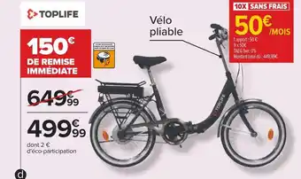 Carrefour Toplife vélo à assistance électrique pliant offre