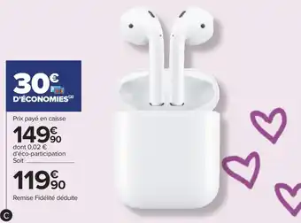 Carrefour Apple écouteurs sans fil apple airpods 2 avec boîtier de charge offre