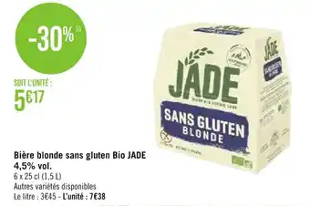 Casino Supermarchés Bière blonde sans gluten Bio JADE offre