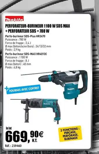 Perforateur-burineur 1100 W Sds Max + Perforateur Sds + 780 W Makita