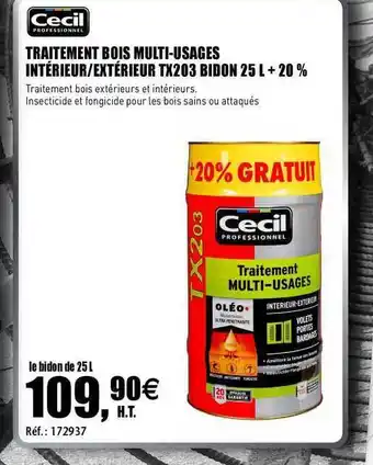 Traitement Bois Multi-usages Intérieur-extérieur Tx203 Bidon 25l + 20% Cecil