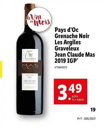 Lidl Pays D'oc Grenache Noir Les Argiles offre