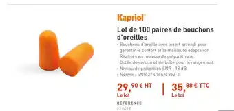 Raboni Lot De 100 Paires De Bouchons L'oreilles Kapriol offre