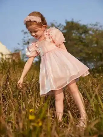 SheIn Petite fille robe de soirée manches bouffantes à volants ourlet en dentelle offre