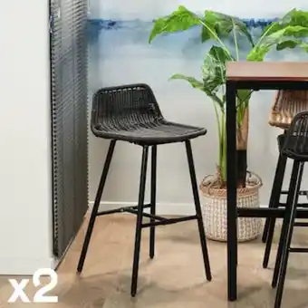 Tabouret de bar extérieur en résine tressée finition noire (lot de 2) samana
