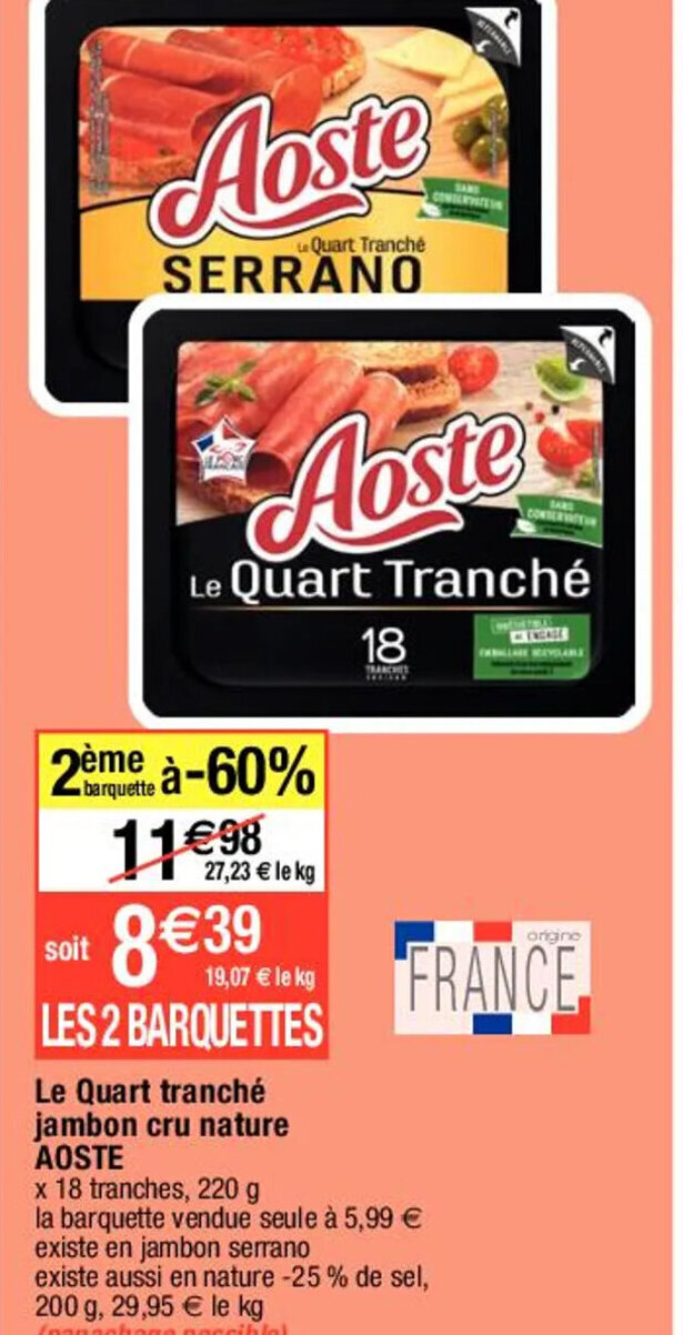Migros Le Quart tranché jambon cru nature AOSTE offre
