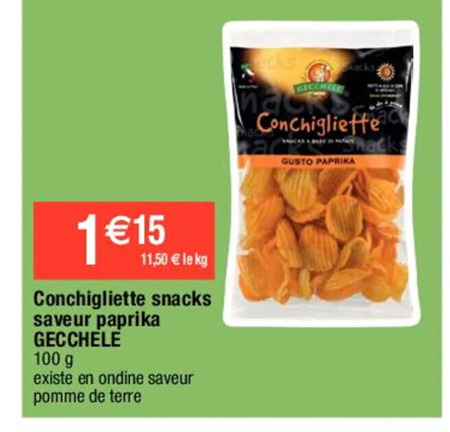 Migros Conchigliette snacks saveur paprika GECCHELE offre