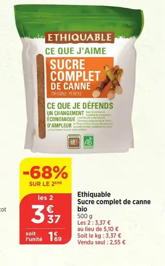 Bi1 Ethiquable Sucre complet de canne bio offre