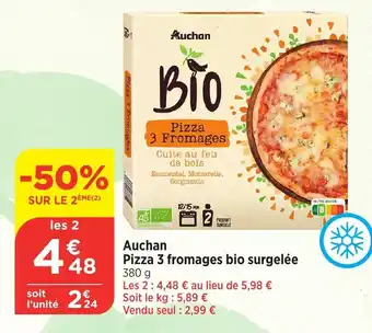 Bi1 Auchan Pizza 3 fromages bio surgelée offre