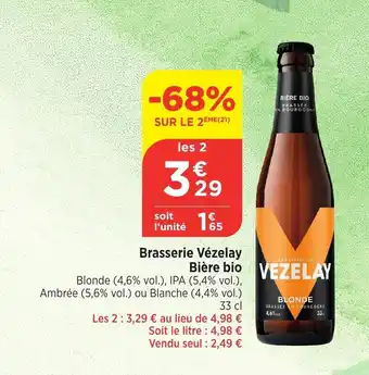 Bi1 Brasserie Vézelay Bière bio VEZELAY offre