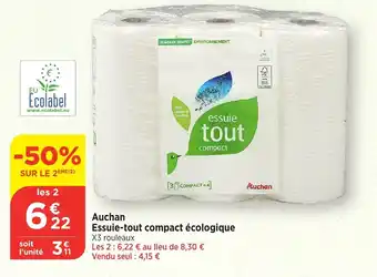 Bi1 Auchan Essuie-tout compact écologique offre