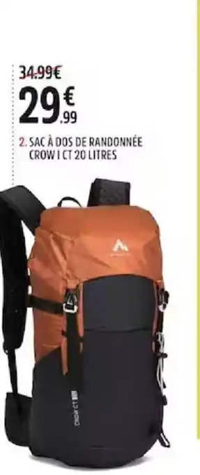 Intersport 2. SAC À DOS DE RANDONNÉE CROW ICT 20 LITRES offre