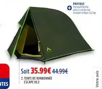 Intersport 2. TENTE DE RANDONNÉE ESCAPE 10.2 offre